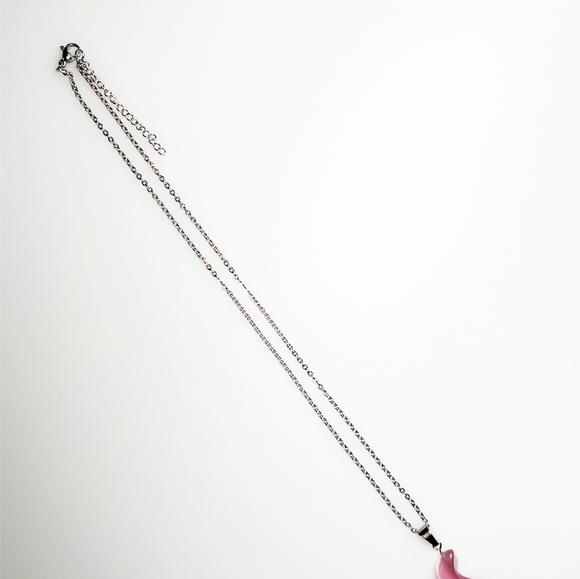 Rose Quartz Moon Pendant on Silver Chain - Picture 2 of 2